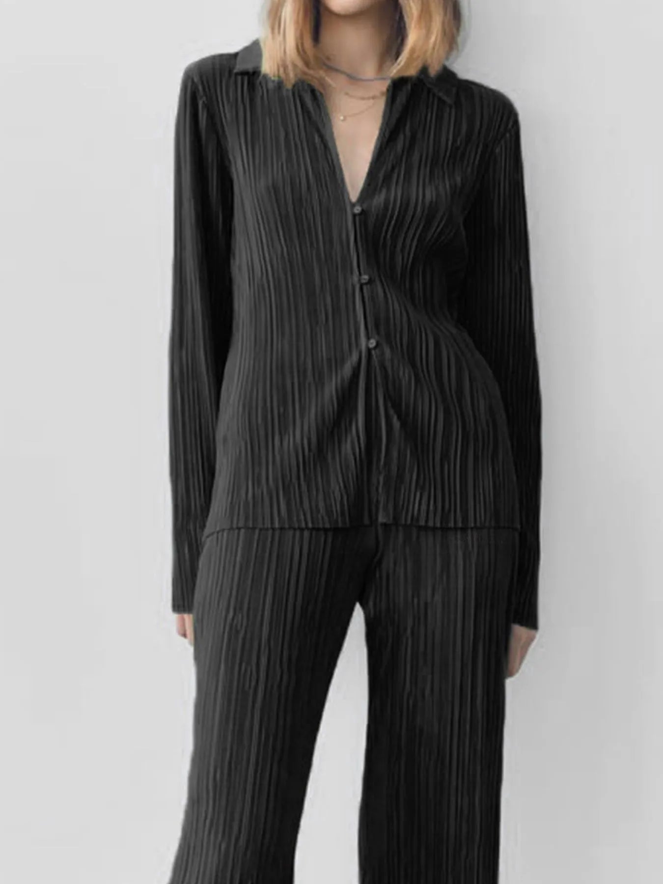 Texture Long Sleeve Top and Pants Lounge Set