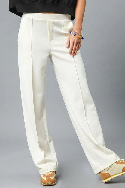 Umgee High Waisted Wide Leg Pants Ivory