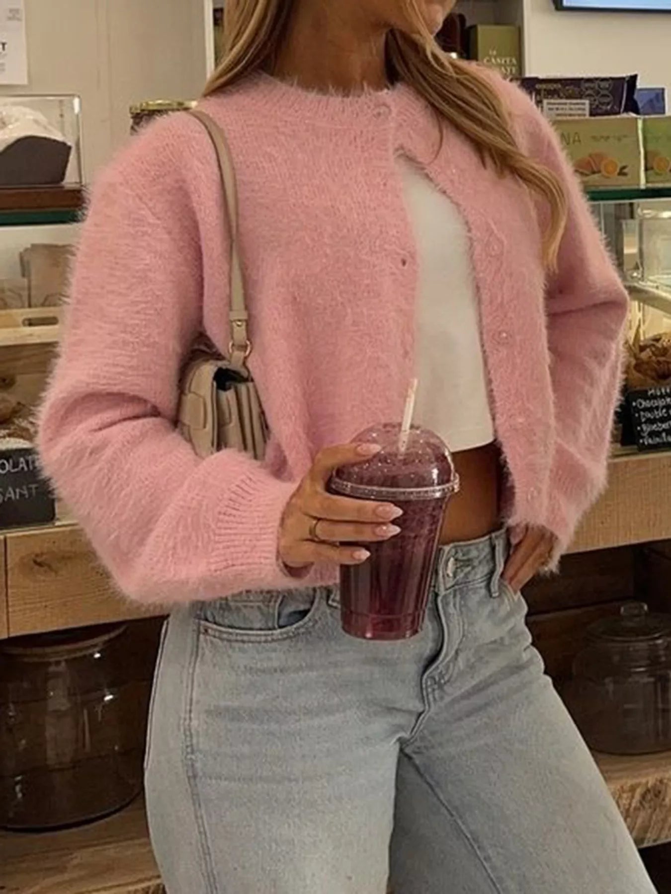 Fluffy Knit Button-Down Cardigan