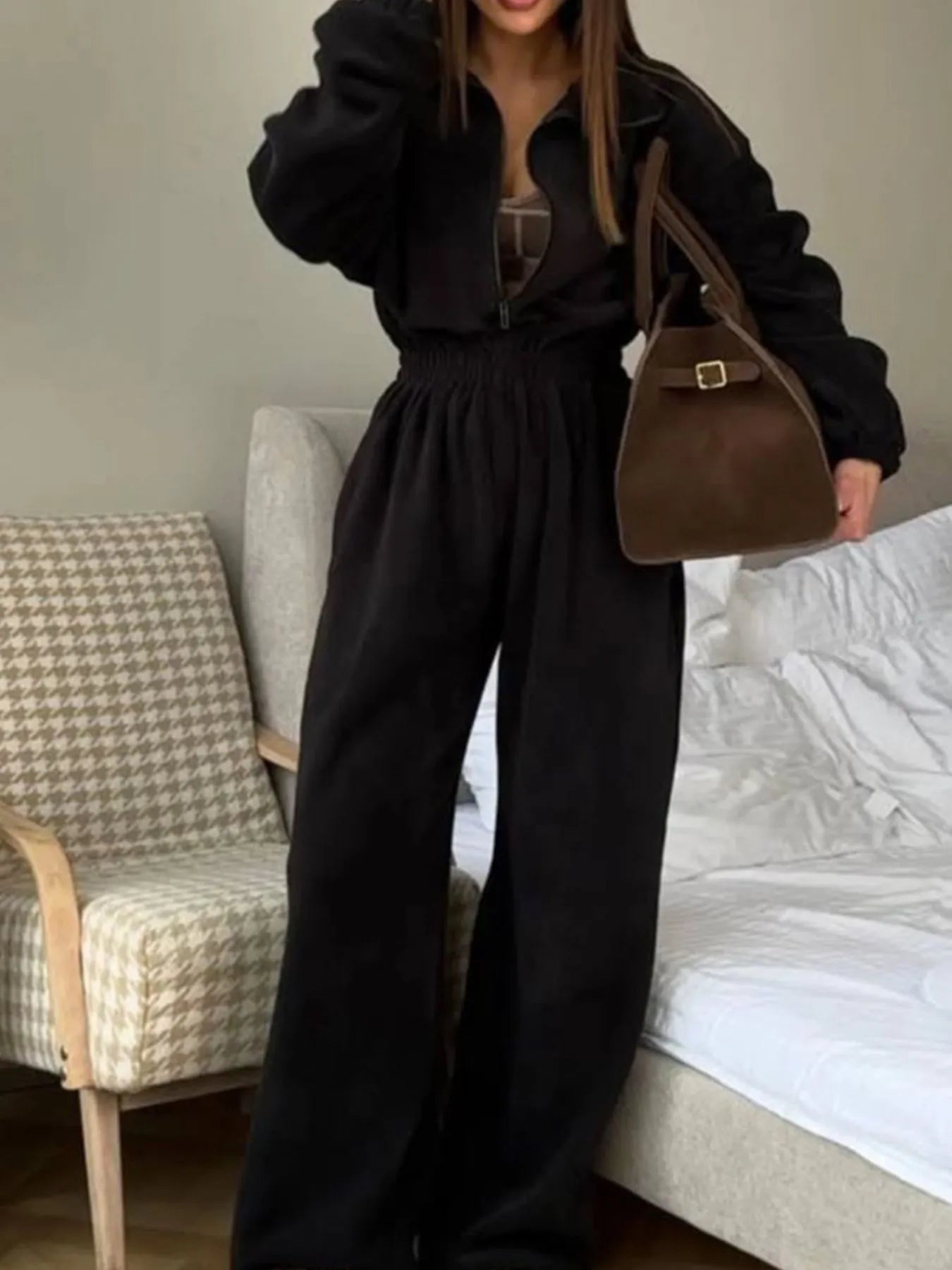 Zip Front Long Sleeve Jumpsuit