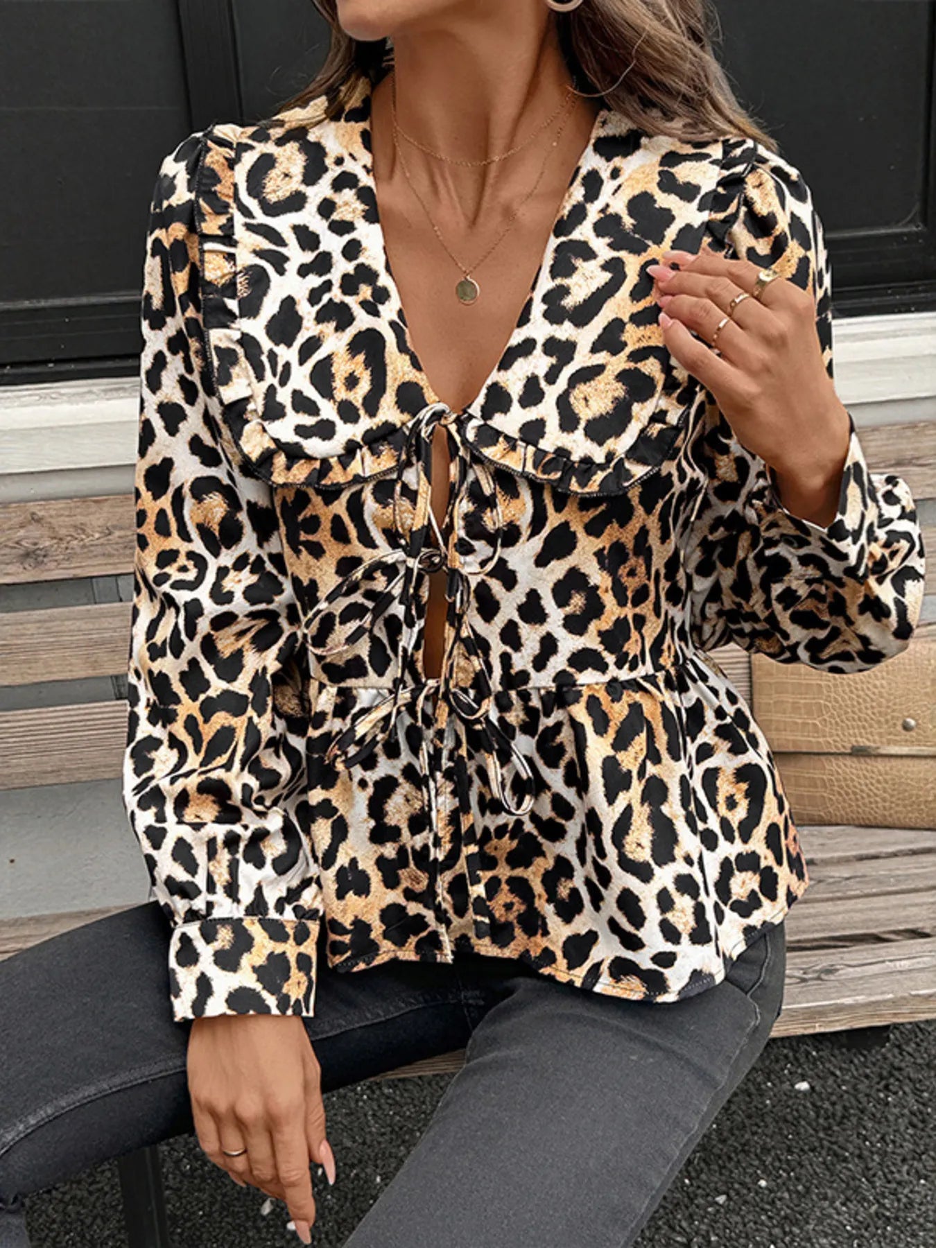Leopard Print Tie Front Blouse