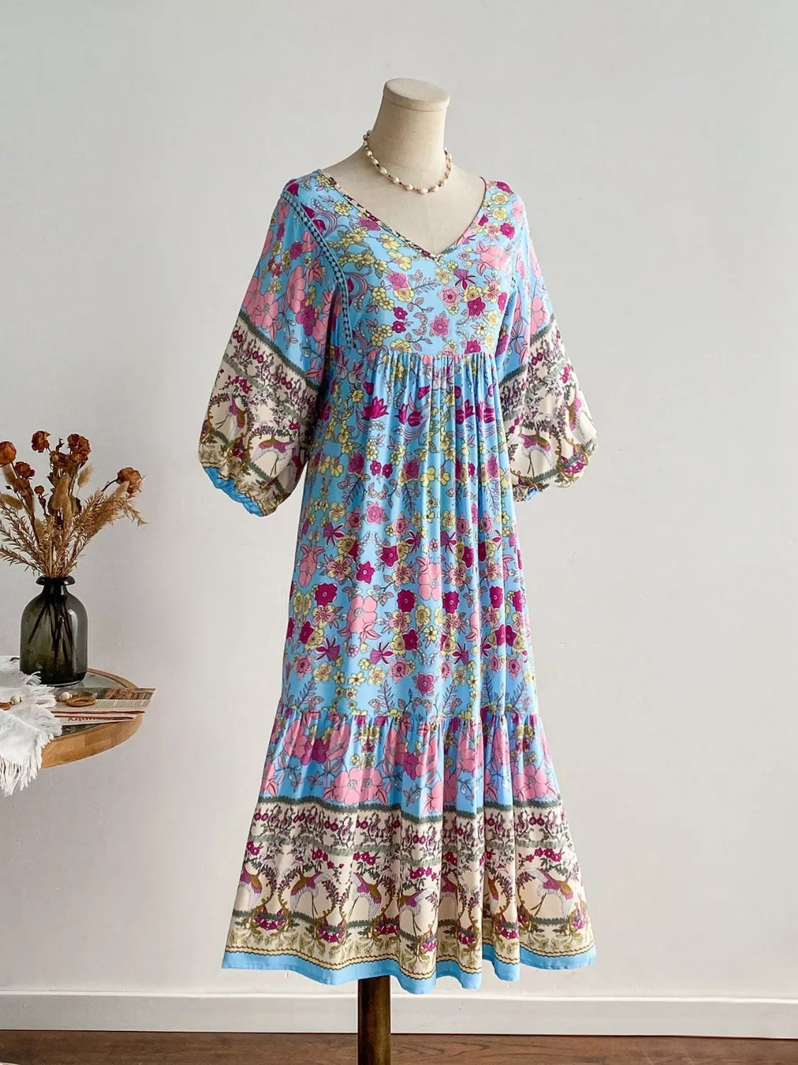 Plus Size Floral Print V-Neck Dress