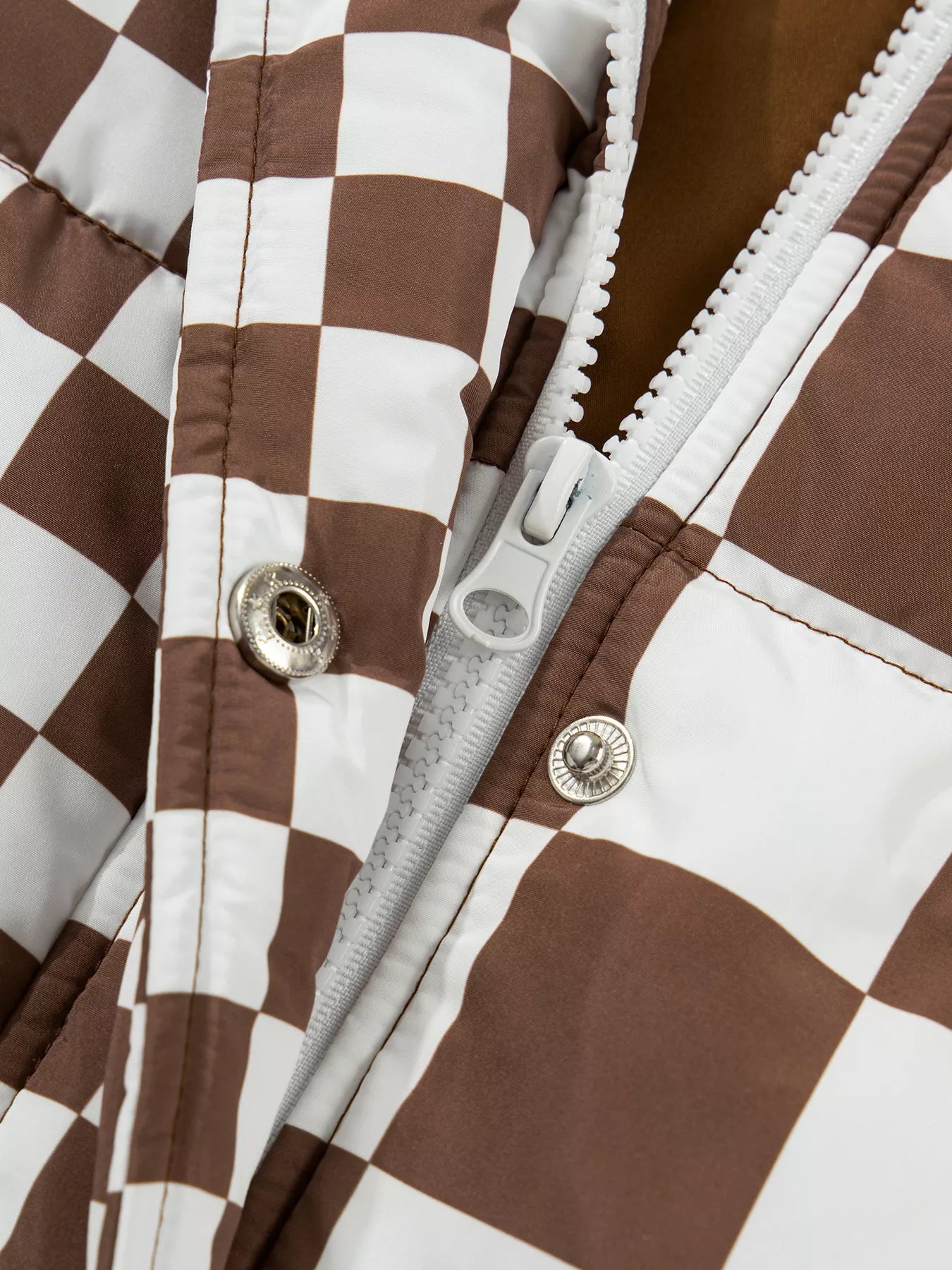 Double Checked Stand Collar Cropped Puffer Vest