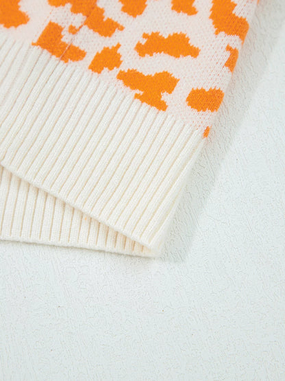 Leopard Drop Shoulder Chunky Knitted Cardigan