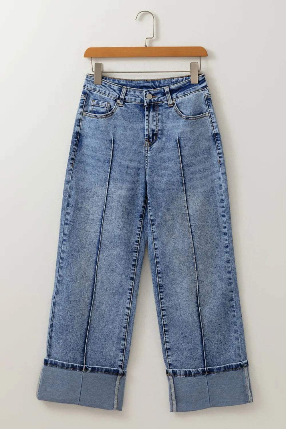 High-Waisted Wide-Leg Cuffed Jeans