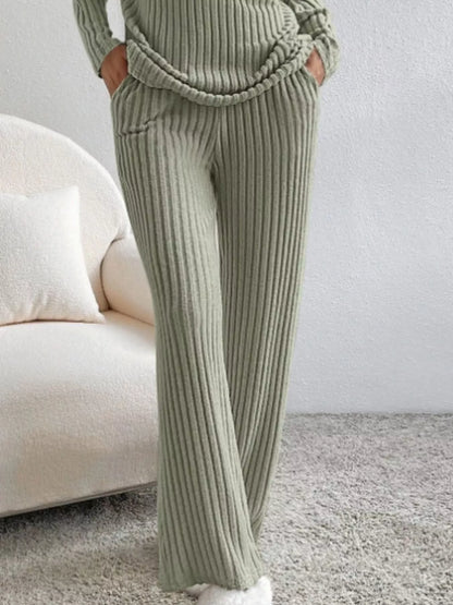 Ribbed Knit Long Sleeve Top and Pants Set