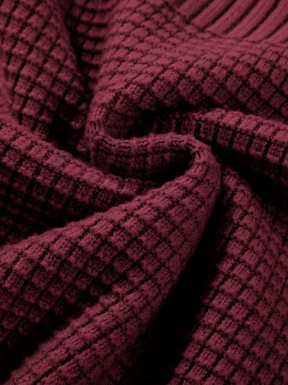 Solid Color Mixed Textured Knitted Crew Neck Sweater