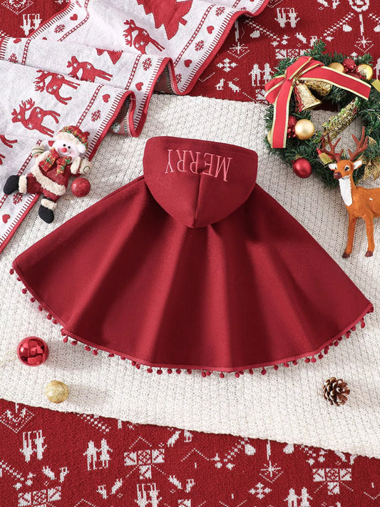 Children's Reindeer Embroidered Christmas Cape Outerwear