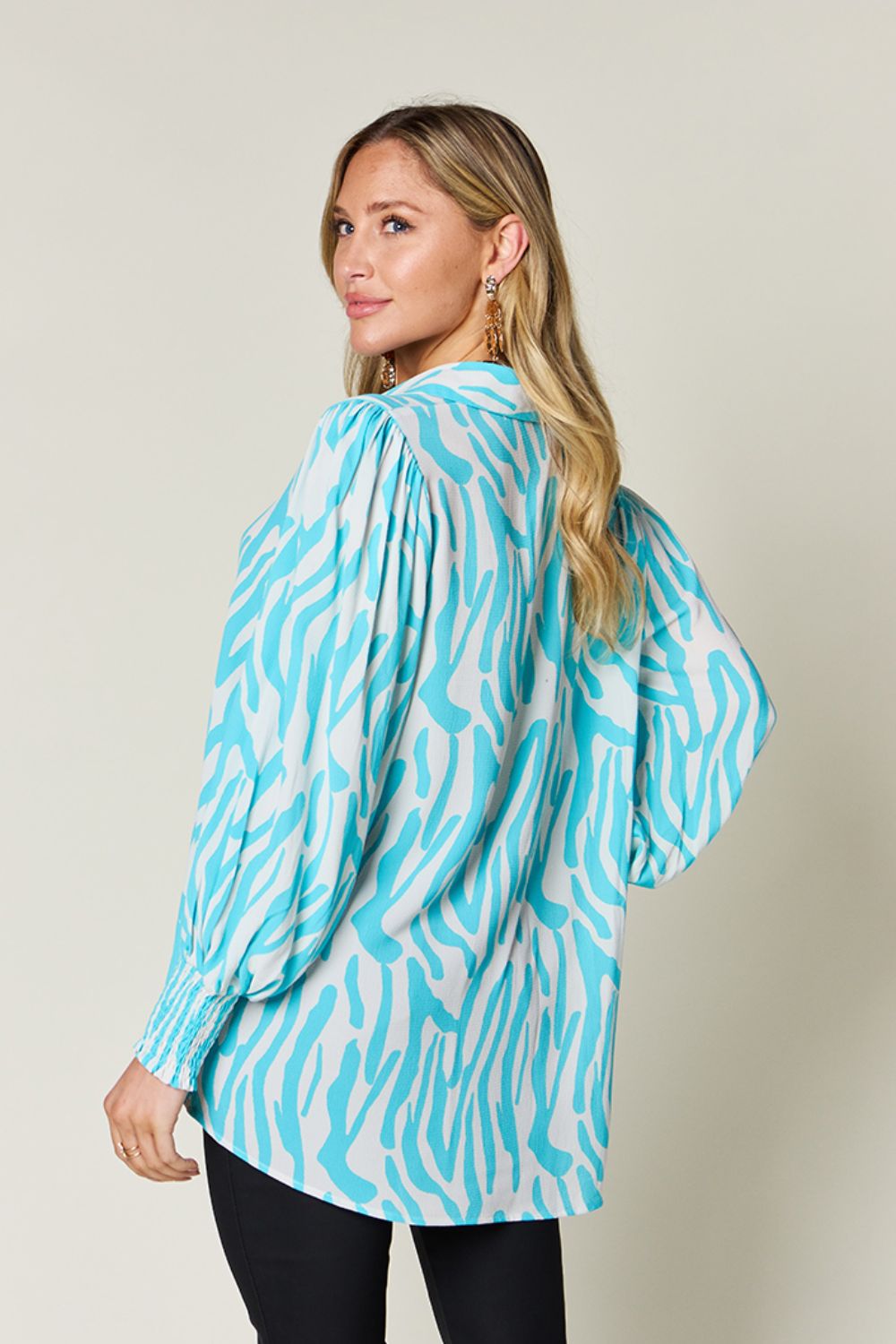Smocked Long Sleeve Top with Alluring Print