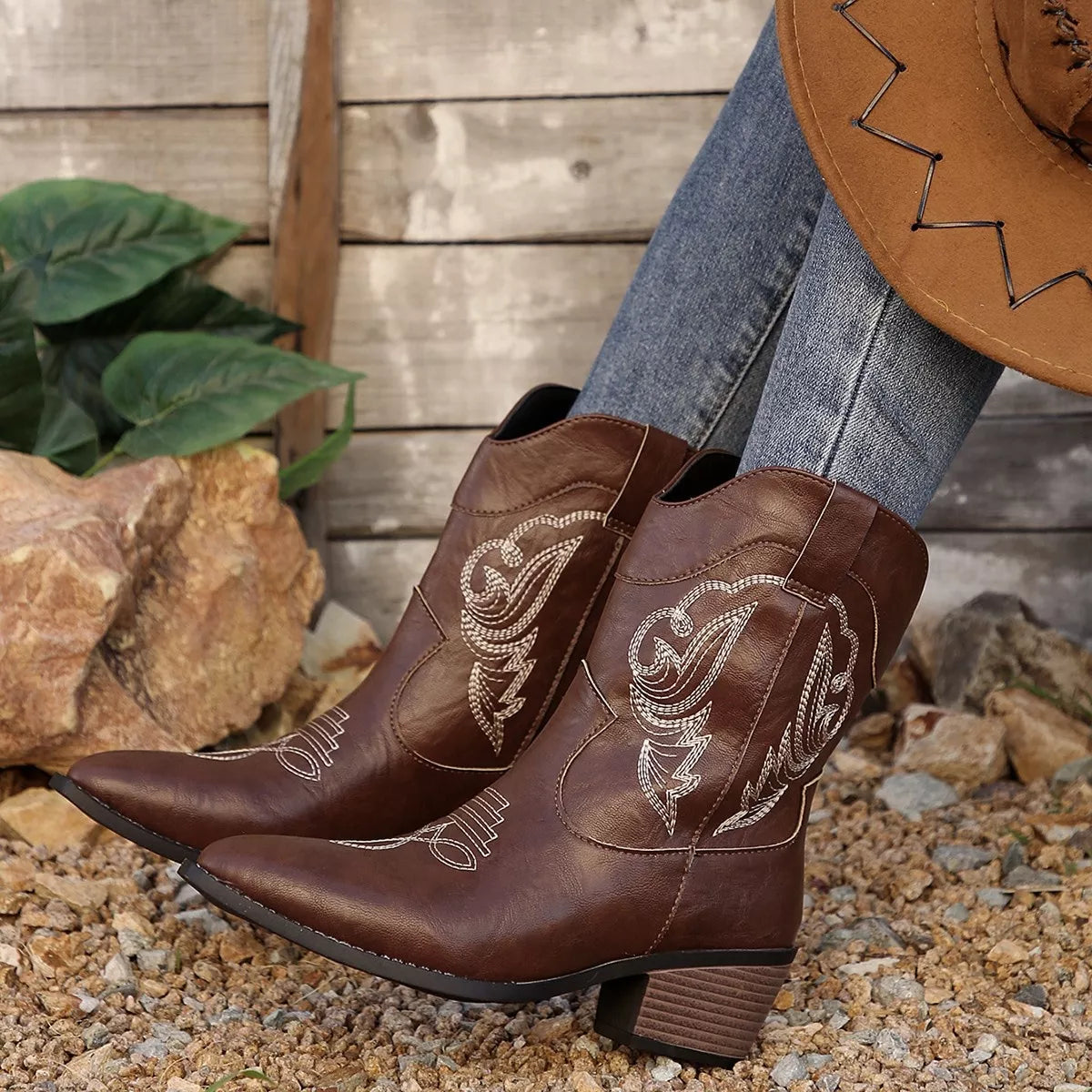 Western Cowboy Boots with Embroidered Design