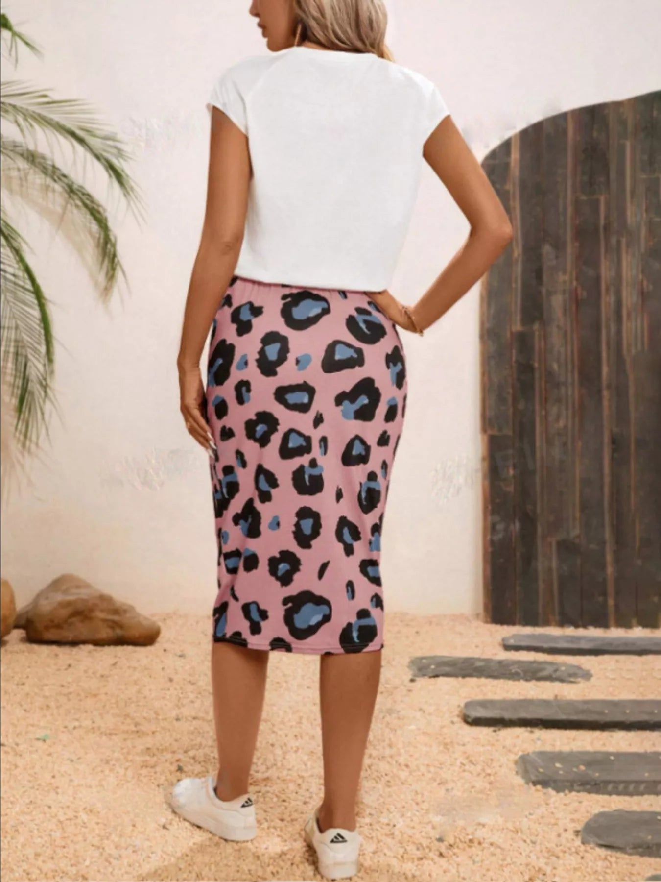 Letter Round Neck Cap Sleeve Top and Leopard Skirt Set