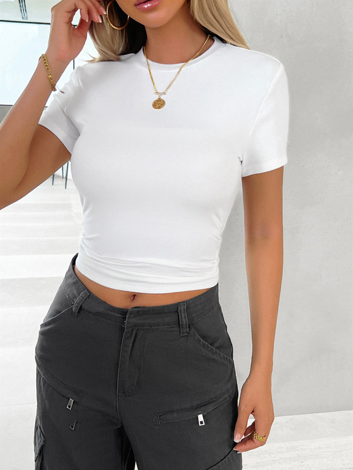 Round Neck Short Sleeve T-Shirt White