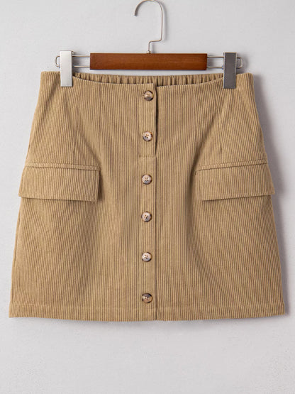 Corduroy Buttoned Front Mini Skirt