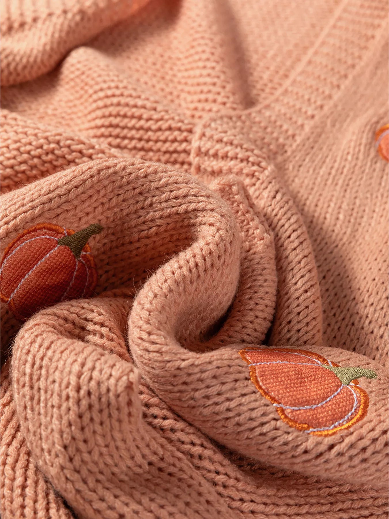 Pumpkin Tree Print Open Front Drop Shoulder Midi Cardigan