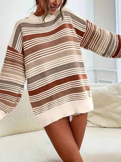 Rainbow Striped Drop Shoulder Oversized Sweater