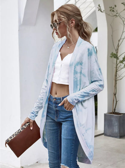 Tie-Dye Oversized Open Front Cardigan Light Blue