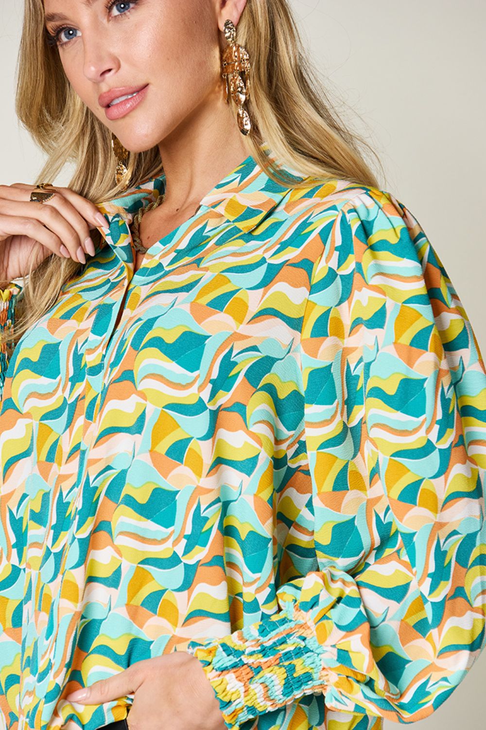 Printed Smocked Long Sleeve Top