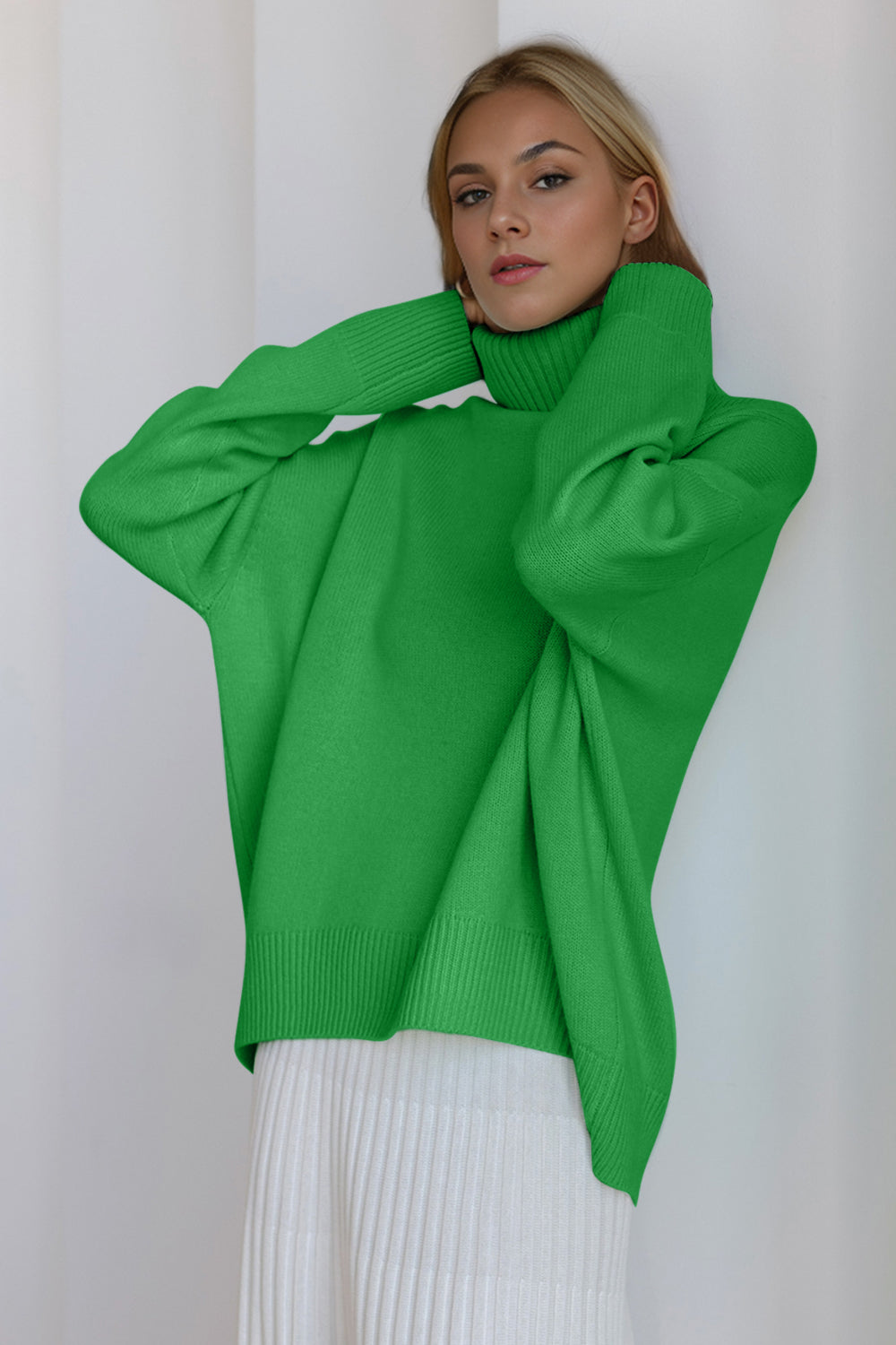 Back To School Sweater - Basic Bae Turtleneck Dropped Shoulder Long Sleeve Sweater
