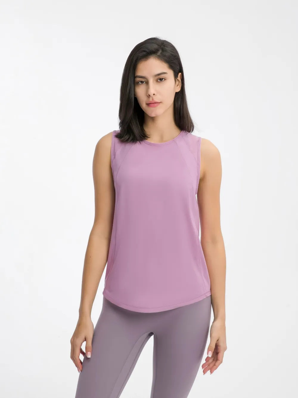 Millennia Cutout Back Round Neck Active Tank Pink Purple