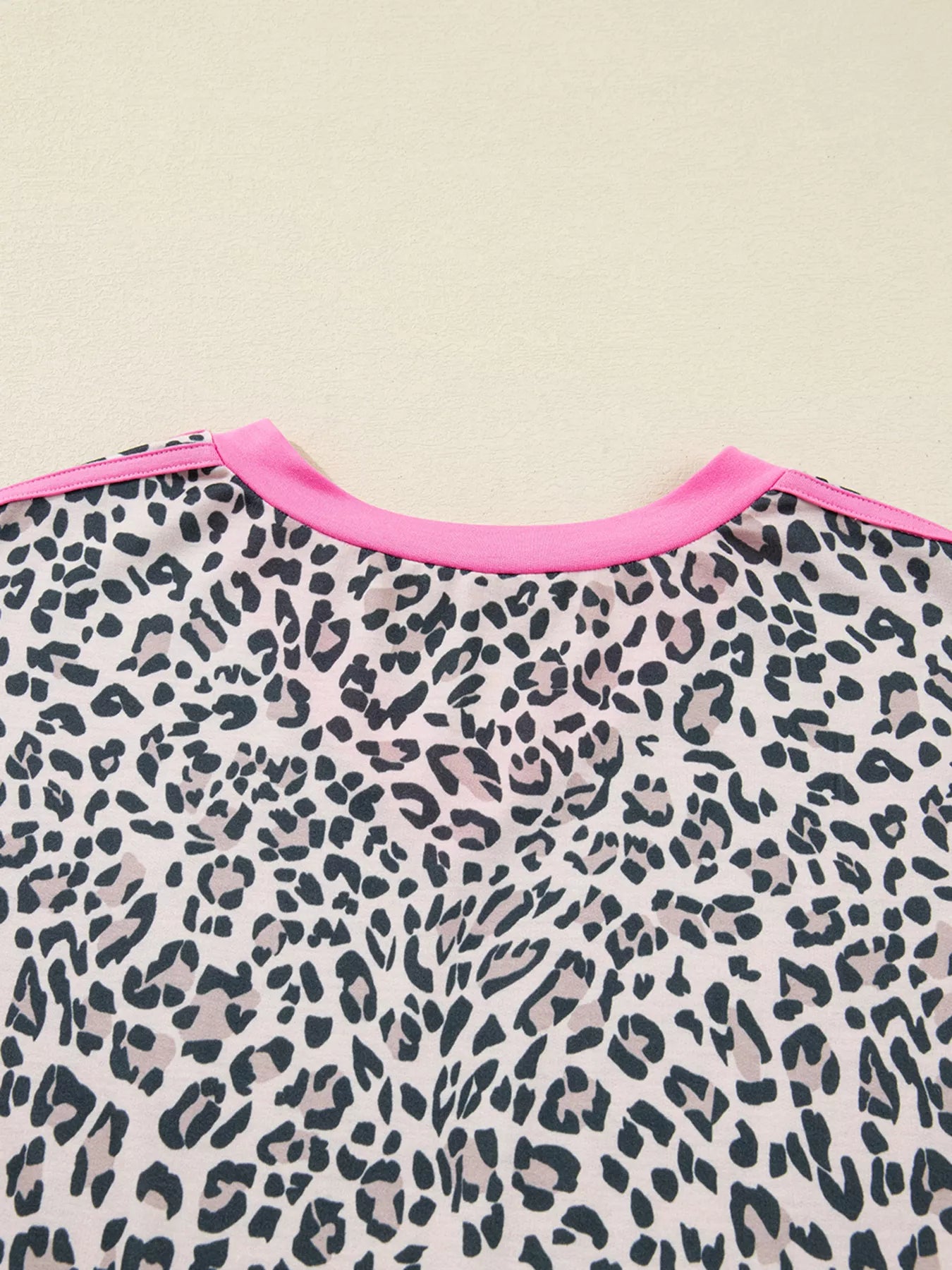 Leopard Print Contrast V Neck Varsity Stripe Detail Long Sleeve Top