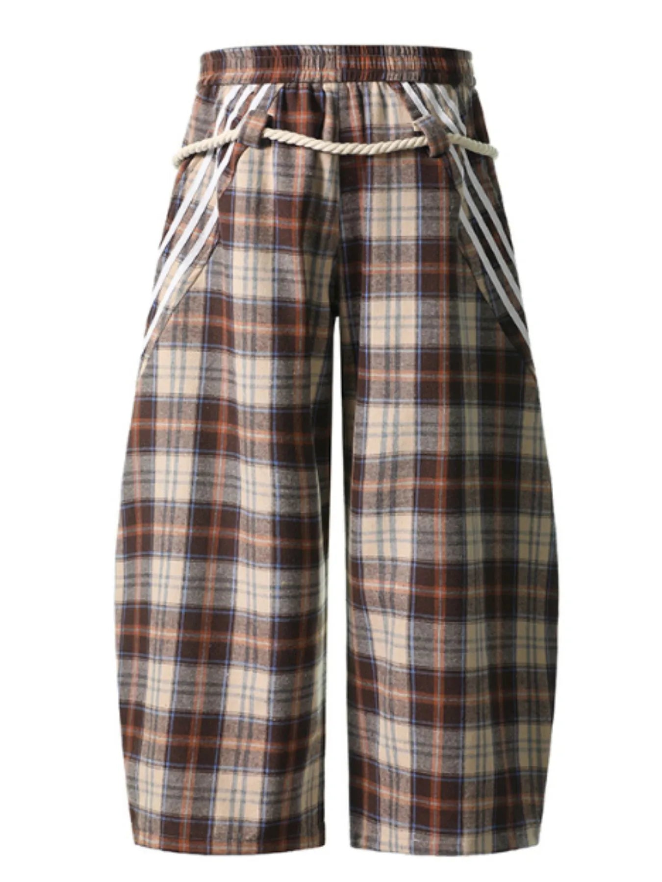 Plaid Casual Pants with Side Stripes