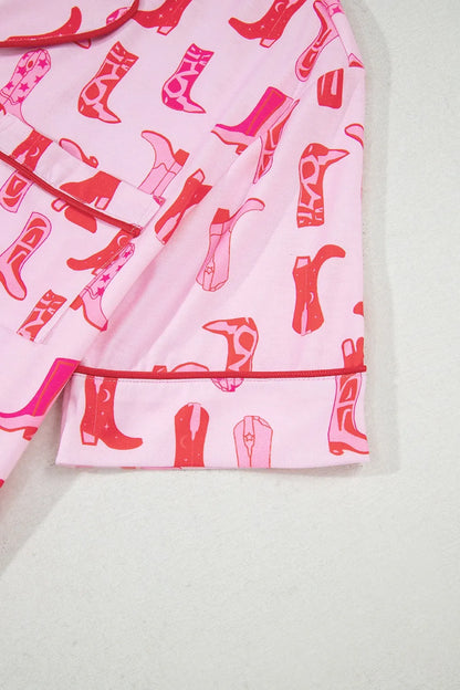 Cowgirl Boots Printed Shirt and Shorts Set