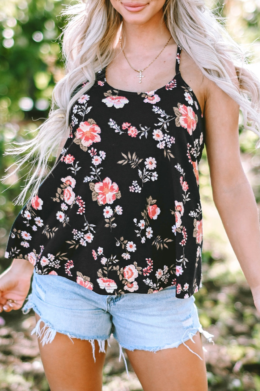 Floral Spaghetti Strap Cami Black