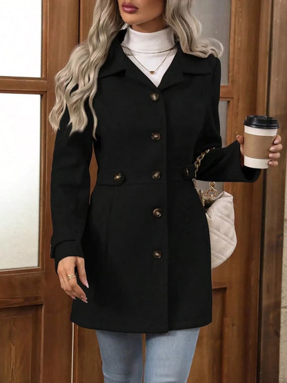 Button Up Long Sleeve Coat Black