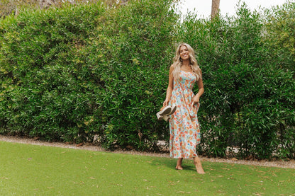 Caribbean Green Floral Smocked Maxi Dress-FINAL SALE