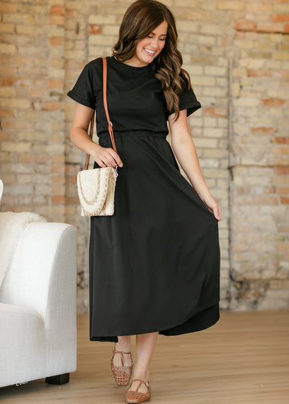 Casey Cap Sleeve Midi Dress Black