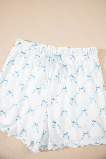 Printed Round Neck Top and Shorts Two-Piece Lounge Set