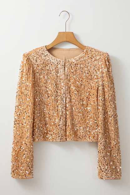 Sequin Open Front Blazer Tan