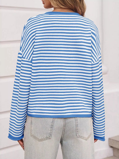 Striped Button-Up Cardigan