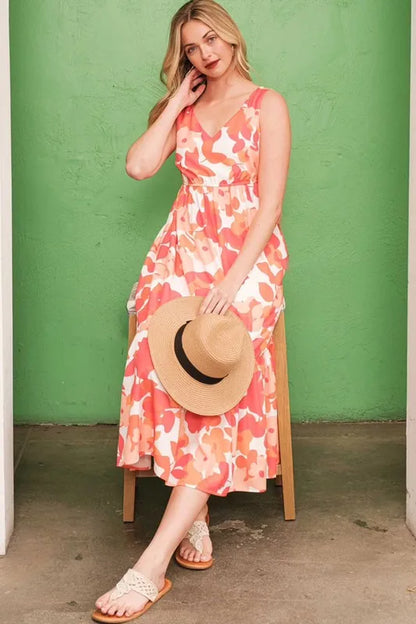 Lime 'N' Chili Sleeveless Floral Print V-Neck Midi Dress