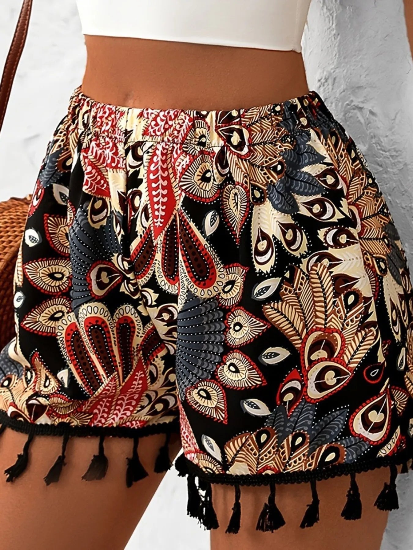 Paisley Print Tassel Hem Shorts