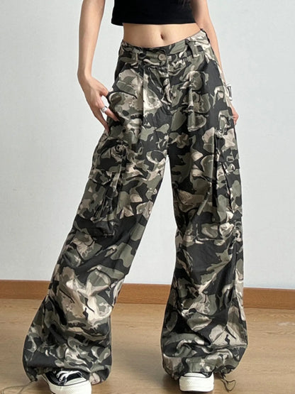 Camouflage Wide Leg Pants Army Green