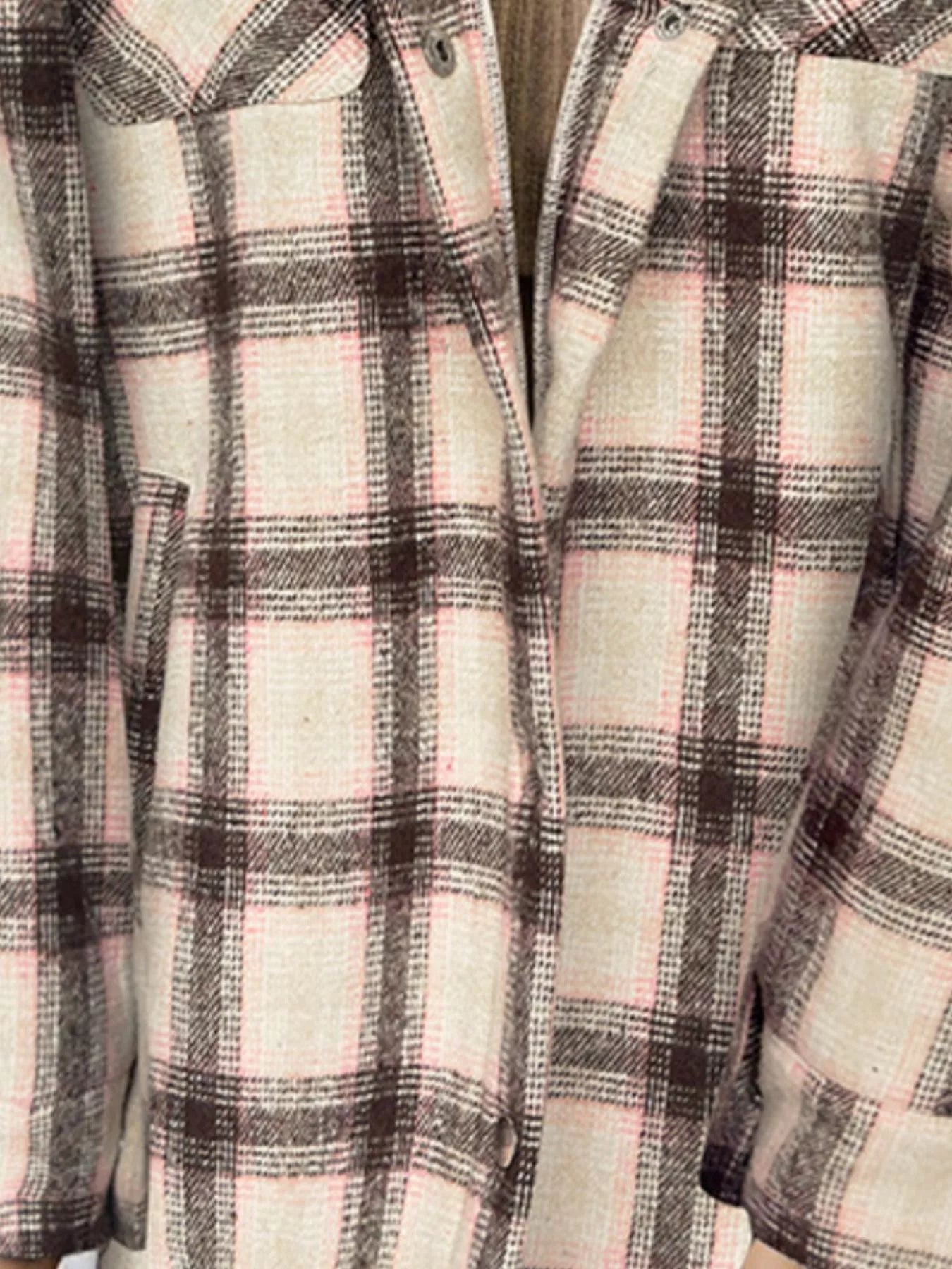 Oversized Plaid Long Sleeve Fleece Jacket