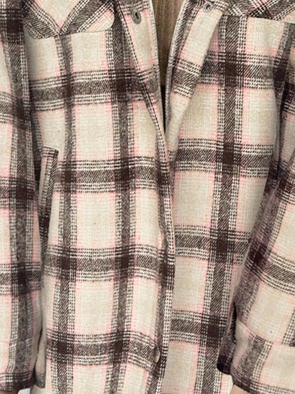 Oversized Plaid Long Sleeve Fleece Jacket