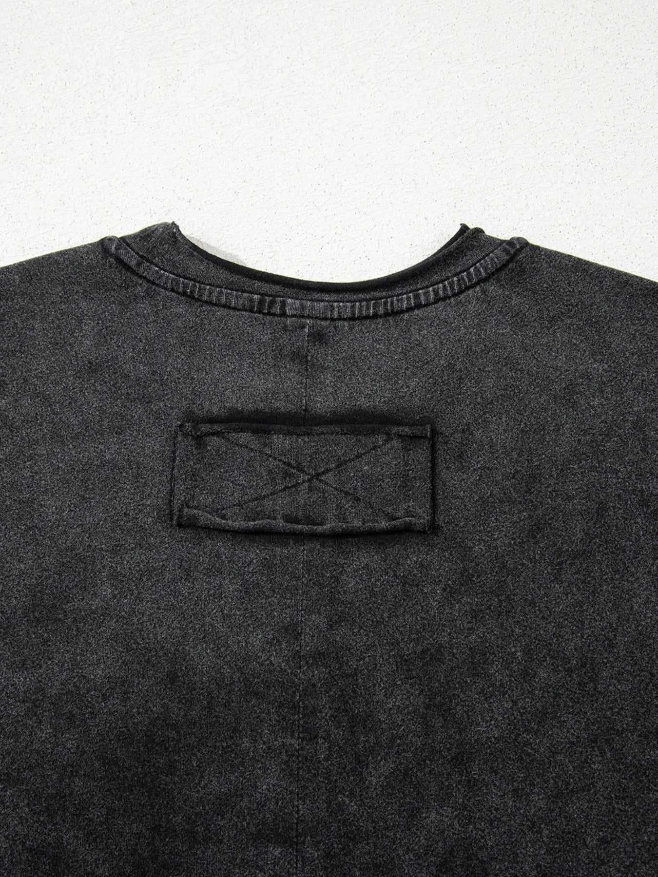 Floral Embroidered Mineral Wash Crew Neck T Shirt