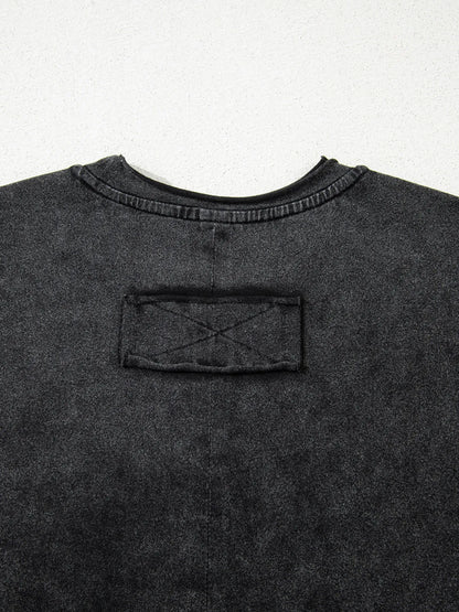 Floral Embroidered Mineral Wash Crew Neck T Shirt