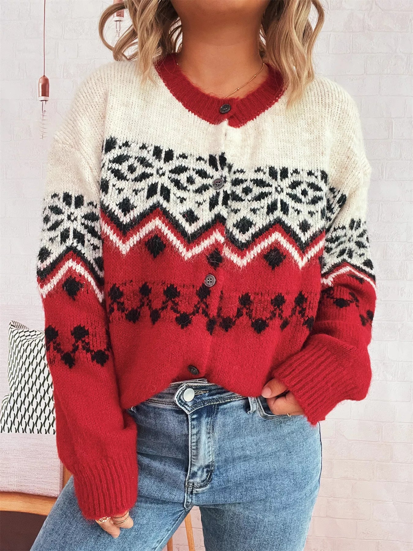 Christmas Button Up Drop Shoulder Cardigan
