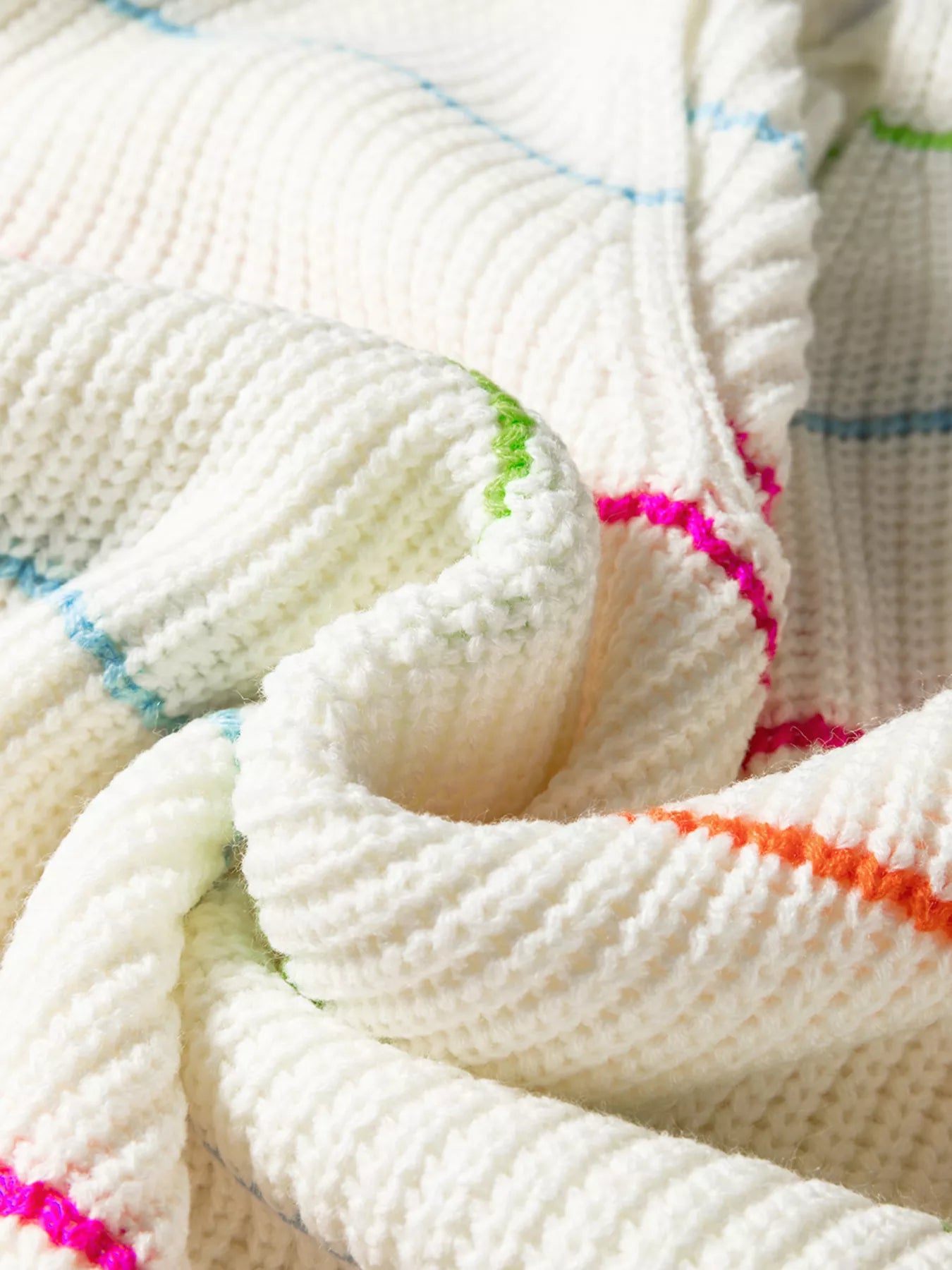 Colorful Striped Detail V Neck Drop Shoulder Baggy Sweater