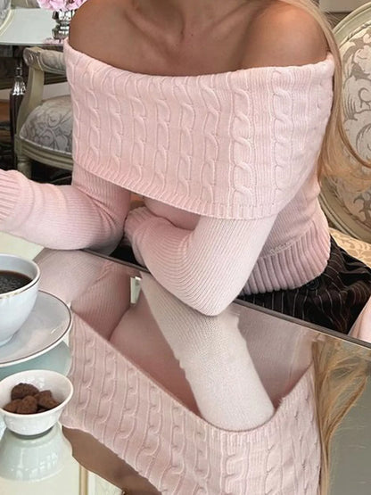 Off-Shoulder Cable Knit Sweater