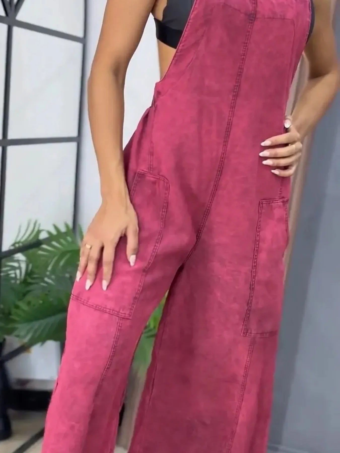 Full Size Wide Leg Washed Denim Overalls Plus Size