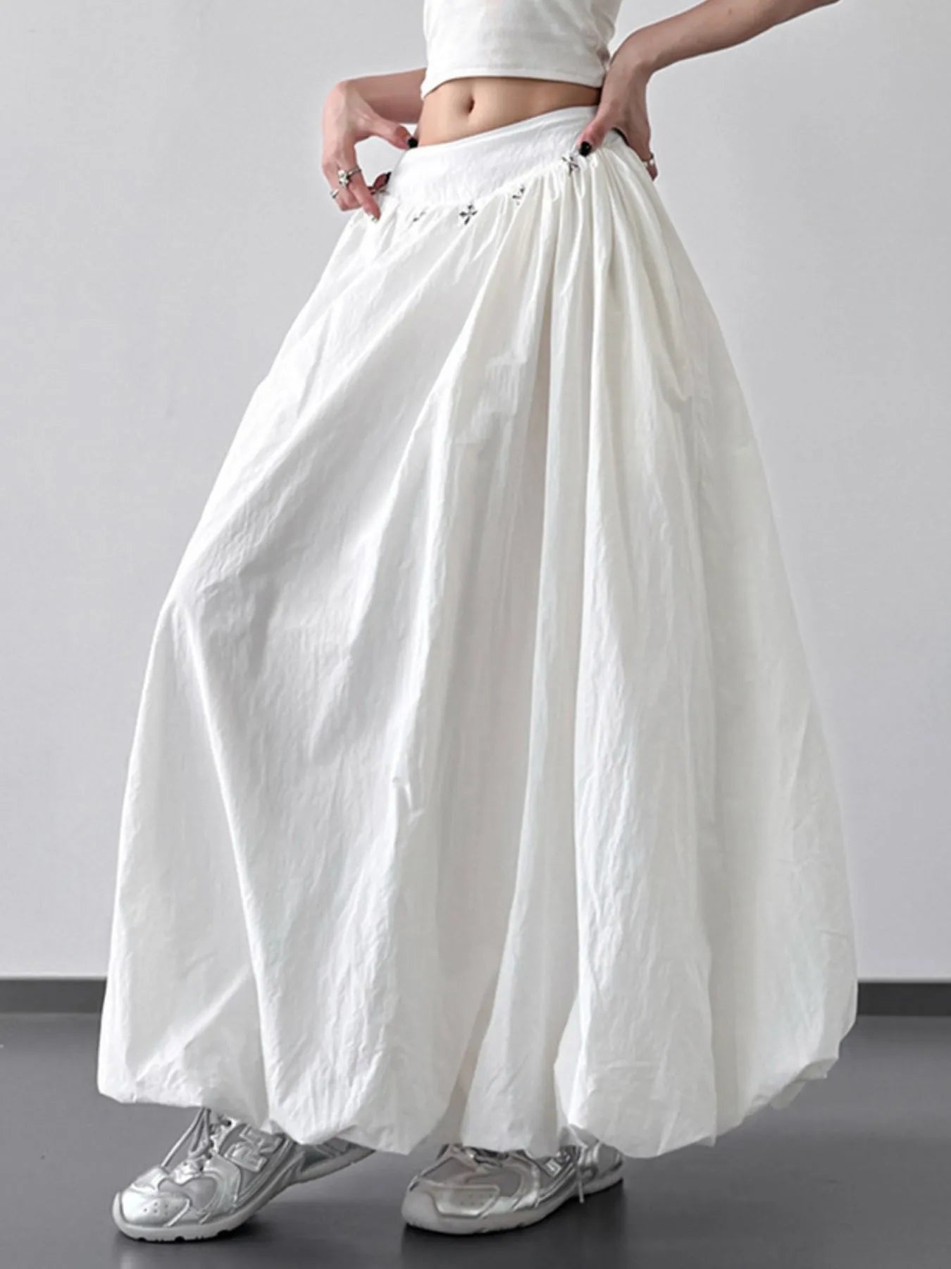 Elastic Waistband Bubble Maxi Skirt