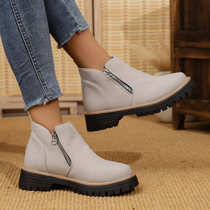 Ankle Boots with Zipper Accent White