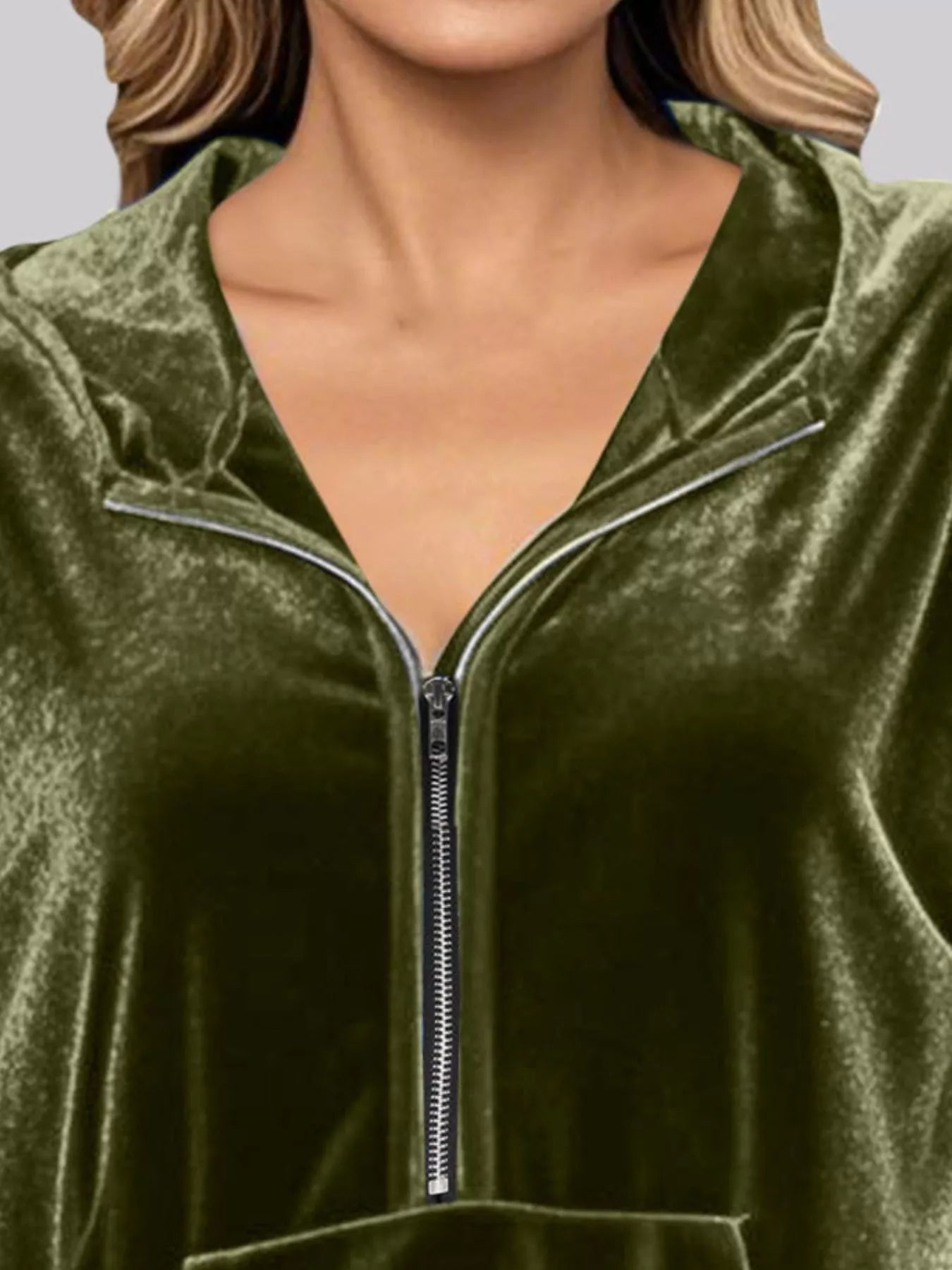 Full Size Half Zip Kangaroo Pocket Hoodie Plus Size