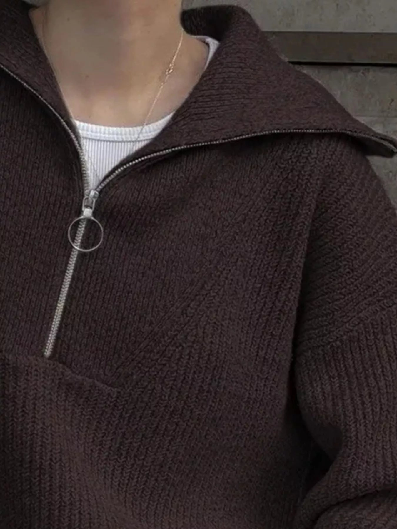 Half Zip Dropped Shoulder Sweater
