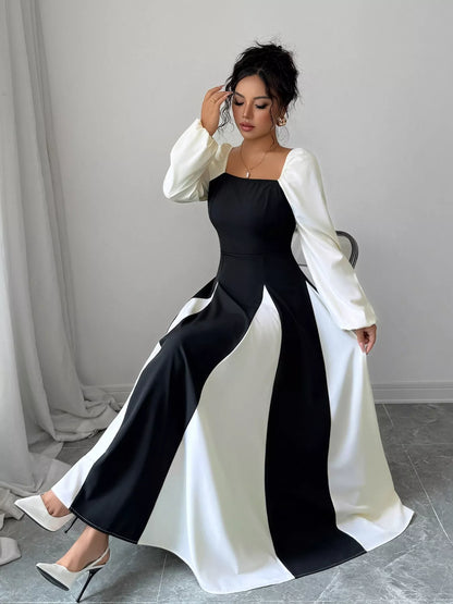 Color Block Square Neck Maxi Dress