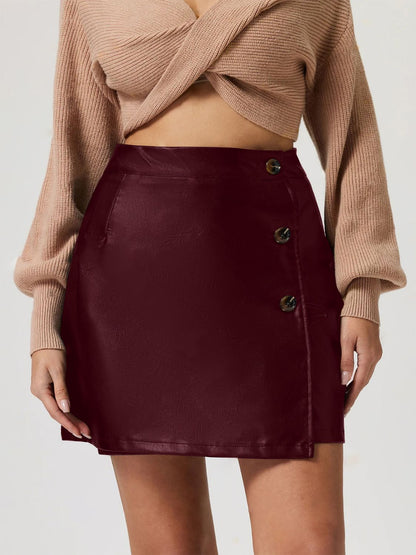 Buttoned High Rise Mini Skirt Burgundy